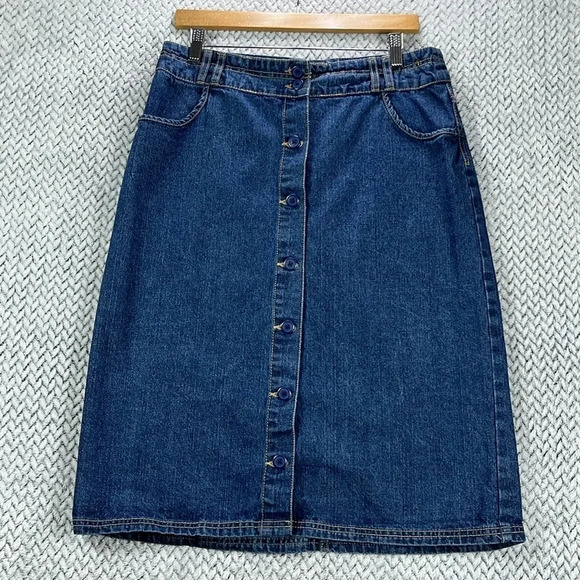 Kim Rogers Dresses & Skirts - Kim Rogers Denim Midi Skirt Size 10 Front Button Cottage Modest Casual 90s Y2K